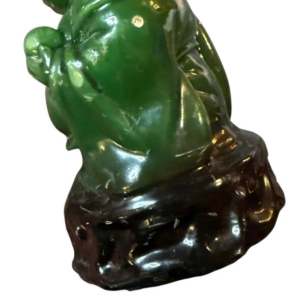 Vintage 70s Lucky Buddha Candle Green Black Wax Distressed 5.25 in - Picture 11 of 14